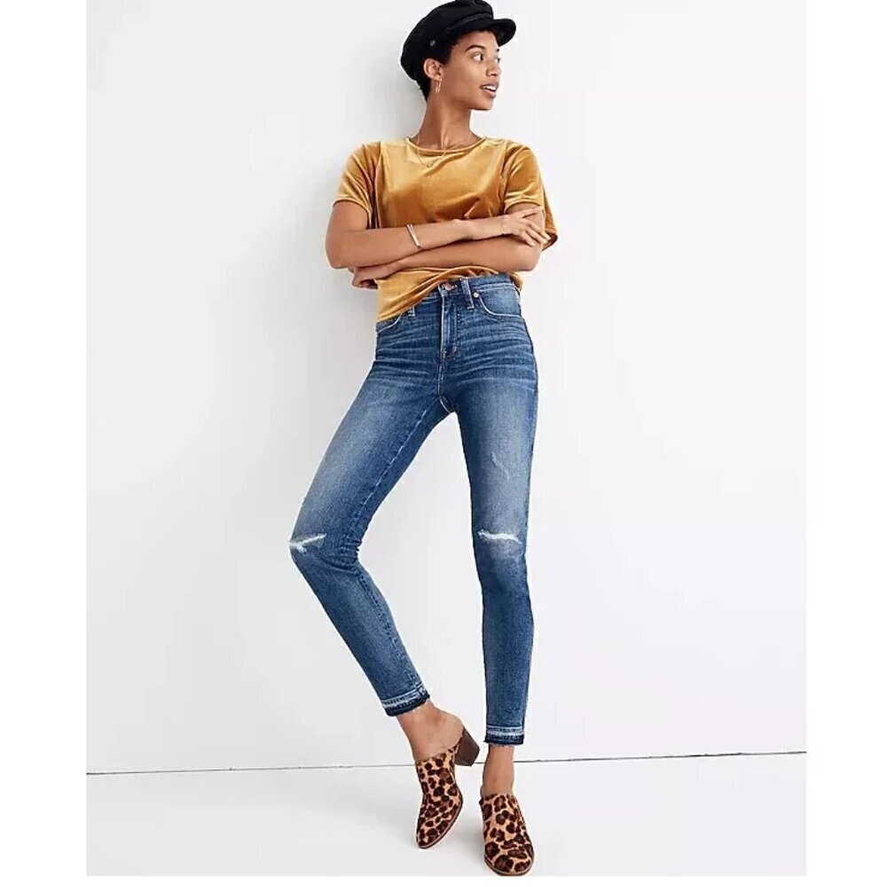 Madewell Womens Size 26 York Wash 9” High Rise Distress Skinny Denim Jeans K1868